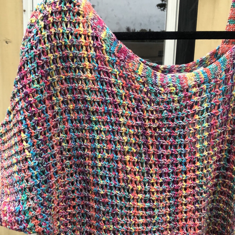 {$13 BUNDLED} New CATO Rainbow Colored Crochet One Sided Cold Shoulder Top - Picture 2 of 7
